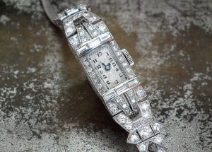 Stunning 1931 Platinum and Diamond Ladies Cocktail Watch with White Gold Bracelet at Sonning Vintage Watches
