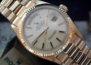 Stunning 1970 Solid 18ct Gold Rolex Oyster Day-Date with Original Solid 18ct Gold Bracelet at Sonning Vintage Watches