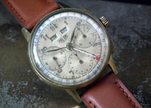 Stunning Steel & Gold Capped Heuer Triple Date Chronograph Gents Vintage Watch at Sonning Vintage Watches
